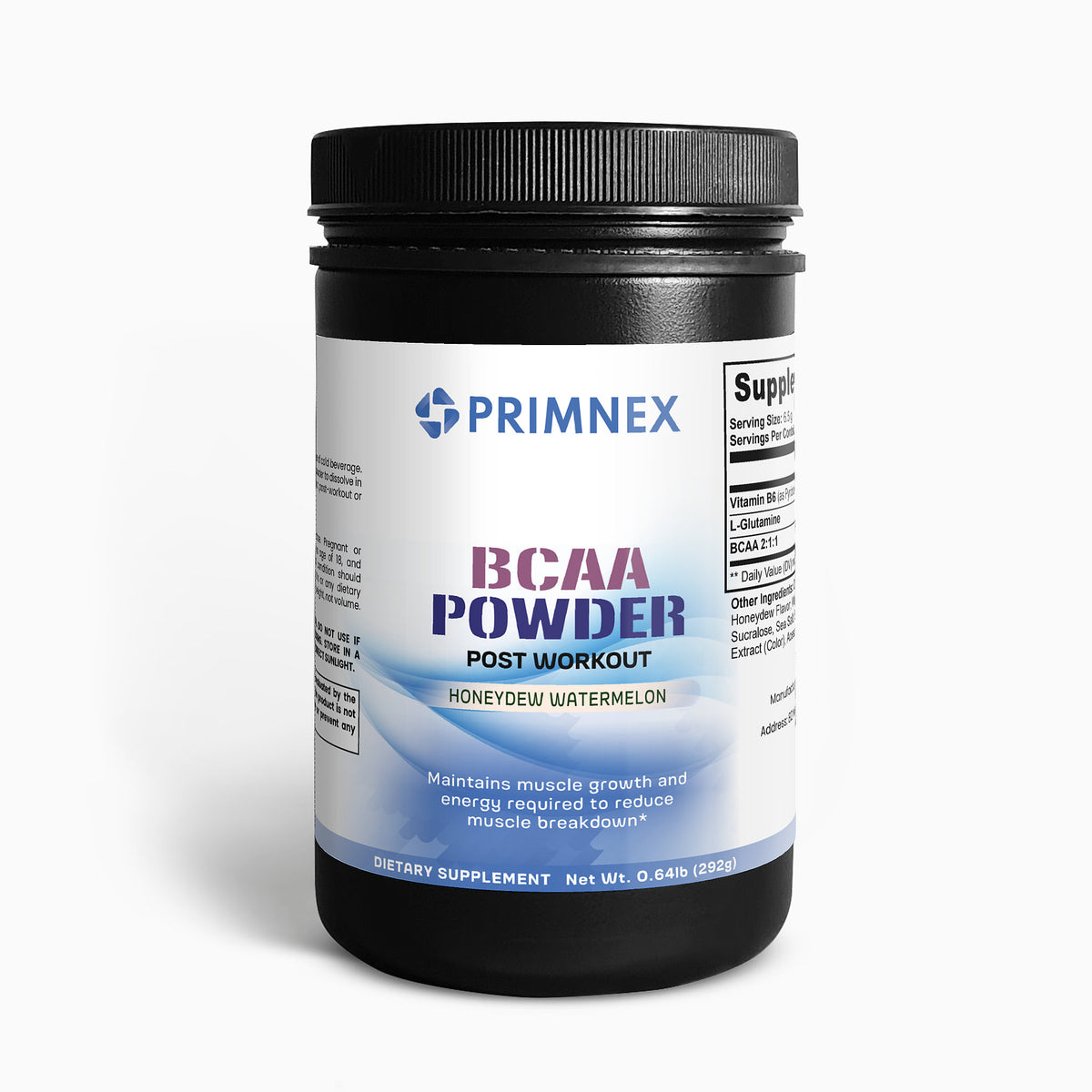Primnex BCAA Powder container on a white background